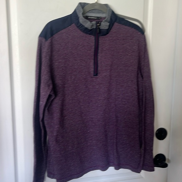 Bugatchi blue stripe quarter zip, pullover sweatshirt 95% cotton men’s large - Picture 1 of 7